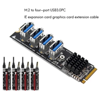 M. 2 USB Adapteris M. 2 M-Raktas Į 4 Port PCI-E X1 USB3.0 Grafika ilgiklis ASM1184 Kasybos Kortelė KOMPIUTERIO HDD SSD Nuotrauka 2