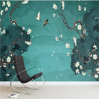 Rankomis dažyti kriaušių žiedų pen gėlių, paukščių fono sienos užsakymą aukštos kokybės freskos gamyklos didmeninė tapetai, freskos nuotrauką sienos