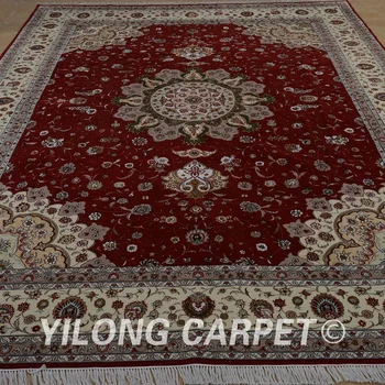 Yilong 10'x14' rankų darbo raudonos ir smėlio spalvos vilnos plotas pledai išskirtinį šiuolaikinio vilnos, šilko kilimas (1506) Nuotrauka 2
