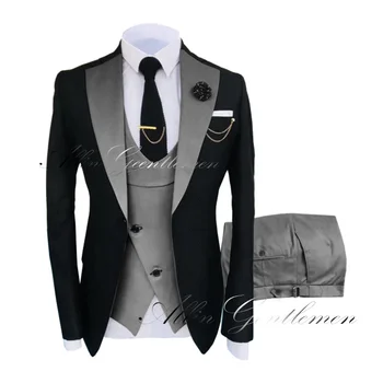 Nauja Stiliaus Elegantiški vyriški Kostiumai, Vestuvių Tuxedos 3 Gabalus Sudurti Švarkas Švarkas Užsakymą (Kailis+Kelnės+Liemenė)
