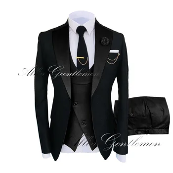 Nauja Stiliaus Elegantiški vyriški Kostiumai, Vestuvių Tuxedos 3 Gabalus Sudurti Švarkas Švarkas Užsakymą (Kailis+Kelnės+Liemenė) Nuotrauka 2