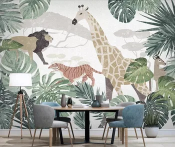 Custom sienų tapetai, 3D Šiaurės tropinių augalų, gyvūnų žirafa kambarį fone sienų tapyba