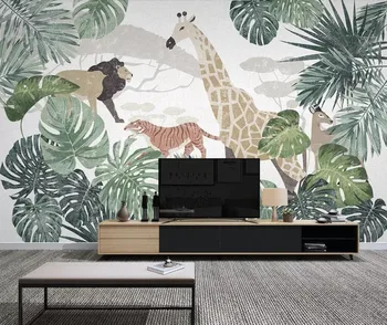 Custom sienų tapetai, 3D Šiaurės tropinių augalų, gyvūnų žirafa kambarį fone sienų tapyba Nuotrauka 2
