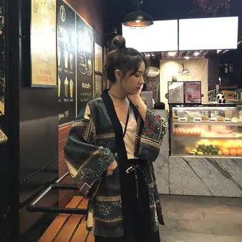 2022 M. Vasarą Japonų Kimono Megztinis Cosplay Derliaus Spausdinimo Vidutinio Ilgio Palaidi Tinka Universalus Marškinėliai Harajuku Saulės Marškinėliai Nuotrauka 2