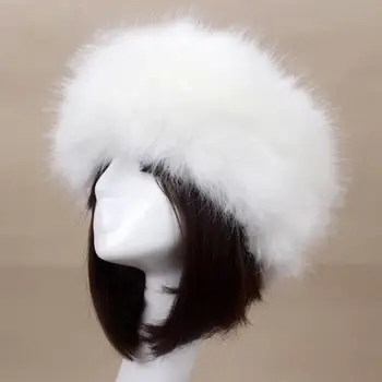 Natūralaus Lapės Kailio Fuffy Moterų Hairband Skrybėlę Vientisos Spalvos Dirbtiniais Kailiais Rusijos Storas Šiltas Beanies Tuščias Viršų Skrybėlę, Skarą Hairband Bžūp