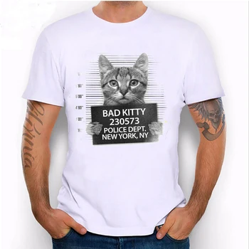 Karšto pardavimo 2021 Naujas vasaros mados vyriški trumpomis rankovėmis Bad Kitty! T-Shirt funny cat dizaino marškinėliai atsitiktinis vyras Viršūnes Kietas hipster berniukas