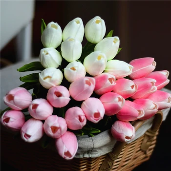 30pcs Pink Tulpės, Dirbtinės Gėlės Nekilnojamojo touch PU artificiales para decora Puokštė namų Vestuvių dekoravimas dirbtiniais gėlės Nuotrauka 2