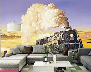 Continental retro traukinio didelės freskos traukinio tema, kavinė restoranas, baras tapetai pasirinktinis dydis Nuotrauka 2