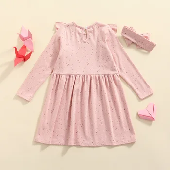 Rudenį 2vnt Kūdikių Merginos Laisvalaikio Aprangos Komplektai Vaikams, Vaikų Pink Star spausdintą Modelio ilgomis Rankovėmis Suknelė, Šukuosena Komplektai Nuotrauka 2
