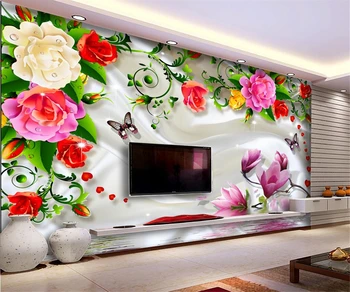 Individualų romantiška rose butterfly vandeniui šilko tapetai, freskos kambarį, miegamąjį, TV foną, sienos meno apdaila