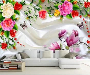 Individualų romantiška rose butterfly vandeniui šilko tapetai, freskos kambarį, miegamąjį, TV foną, sienos meno apdaila Nuotrauka 2