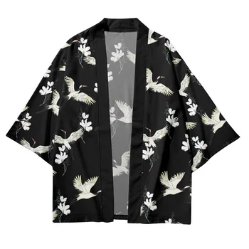 Vyriški Japonų Kimono Tradicinių Krano Modelis Atsitiktinis Palaidų Plona Striukė Azijos Kimono Megztinis