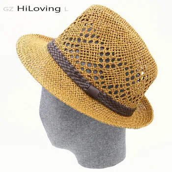 2016 Naują Atsitiktinis SunHat Vasaros Fedora Panamos skrybėlė Sunhat audimo Paplūdimio Kepurė Moterims Floppy Šiaudų skrybėlę