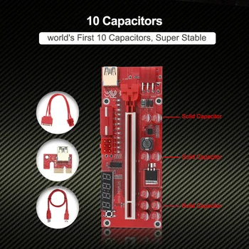 PCI-E 1X iki 16X Adapteris Valdybos 10 Kondensatorius LED Indikatorius USB 3 0 Kabelis Extender Kortelės Kasybos Įranga KOMPIUTERIO Prekes Nuotrauka 2