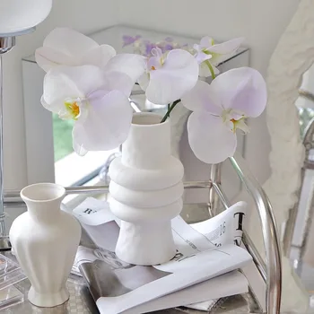 Abstraktusis menas, papuošalai Balta lyguma keramikos džiovintų gėlių modeliavimas vaza ins stiliaus namų Šiaurės šalių mados darbastalio apdaila Nuotrauka 2