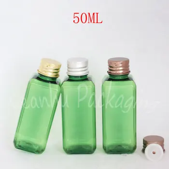 50ML Žalias Kvadratas Plastikinio Butelio Aliuminio Dangtelis , 50CC Losjonas / Tonerio Pakuočių Bottel , Tuščias Kosmetikos Dėžutę ( 50 VNT/Lot )