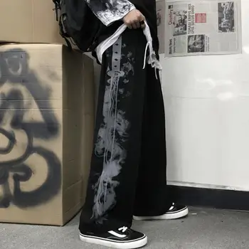 Moterų Sweatpants Spausdinti Harajuku Retro Vintage Elastinga Juosmens, Palaidi Pločio Kojų Kelnės Mados Streetwear Atsitiktinis Kelnės Unisex