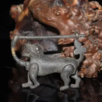 Išskirtinį kolekcijos Kinijos senojo stiliaus Vario šuns statula spynas ir raktus Nuotrauka 2