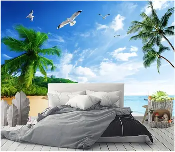 pasirinktinius nuotraukų 3d tapetai Pajūrio kokoso medžio žuvėdra paplūdimio dekoracijos kambaryje namų dekoro 3d sienų freskomis tapetai, sienų ir 3 d