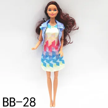 Aukštos Mados Drabužių Rinkinys Barbie Lėlės Geometrijos Dress & Mėlyna Liemenė Kailis Komplektus 1/6 BJD Lėlės Priedai, Vaikų Žaislai 