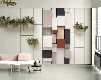 beibehang Užsakymą sienos popieriaus freskos geometrinis kubo mozaikos šviežia žalia vazoninių augalų TV fono sienos papel de parede 3d tapetai