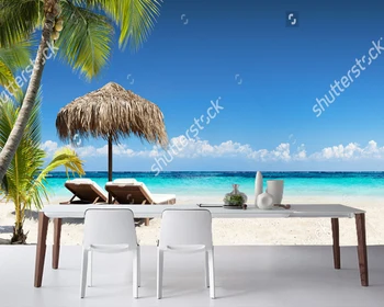 Individualų Namų Dekoro Tapetai,Kėdžių Ir Skėčių Palm Beach Gamtos Kraštovaizdį Kambarį Miegamojo Sienos Fone Nuotrauka 2