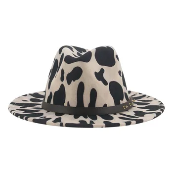 Veltiniai Moterų Skrybėlės Spausdinti Karvė Diržo Juostos Fedora Skrybėlės Casual Luxury Lauko Oficialų Juoda Balta Džiazo Kepurės Panama Žiemos Fedora Skrybėlės