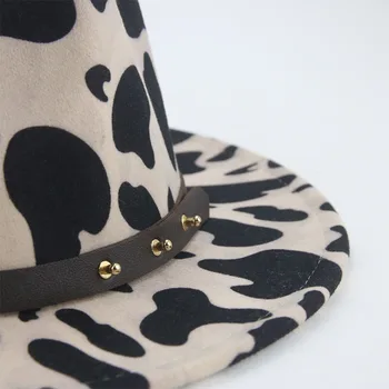 Veltiniai Moterų Skrybėlės Spausdinti Karvė Diržo Juostos Fedora Skrybėlės Casual Luxury Lauko Oficialų Juoda Balta Džiazo Kepurės Panama Žiemos Fedora Skrybėlės Nuotrauka 2