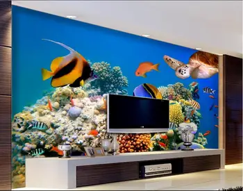 3d kambario tapetai užsakymą freskos neaustinių siena lipdukas Giliai jūros atogrąžų akvariumą žuvų, jūros vėžlių photo 3d sienų freskomis tapetai Nuotrauka 2