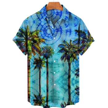 Vyriški kokoso medžio marškinėliai naujas Havajuose, 2022, vienas mygtukas, marškinėliai, universalūs marškinėliai, marginti trumparankoviai marškinėliai,