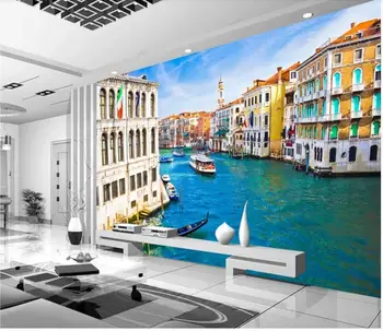 Pasirinktinius nuotraukų 3d tapetai Europos architektūros vanduo miesto kraštovaizdžio kambaryje namų dekoro 3d sienų freskomis tapetai, sienų ir 3 d Nuotrauka 2