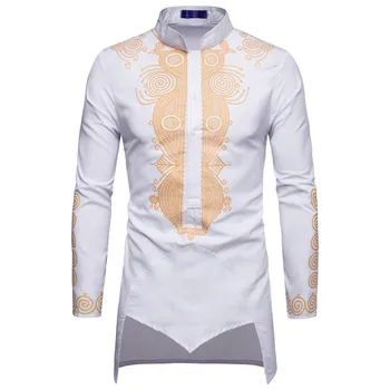 2021 Naujas Mados Dizaino Afrikos Tradicinės Spausdintos Medvilnės Mišinys Dashiki marškinėliai ilgomis Rankovėmis Unisex Marškinėliai Chemise Homme