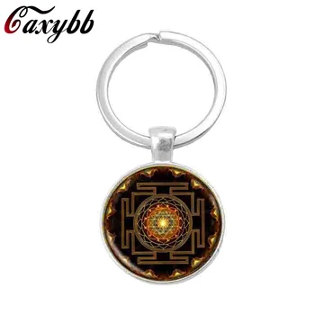 Caxybb Šri Yantra Key Chain Budistų Mados Pakabukas Raktų Žiedas Didmeninė Sakralinės Geometrijos Mandala Papuošalai Moterims