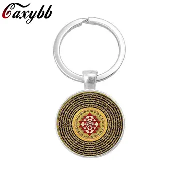 Caxybb Šri Yantra Key Chain Budistų Mados Pakabukas Raktų Žiedas Didmeninė Sakralinės Geometrijos Mandala Papuošalai Moterims Nuotrauka 2