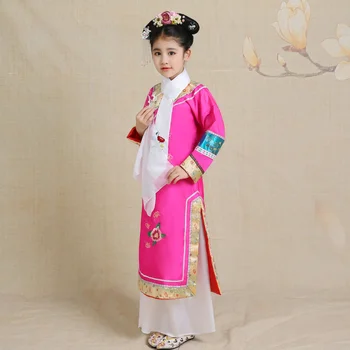 Mergina Kinijos Tradicinės PrincessDramaturgic Kostiumas Vaikams Senovės Čing Dinastija Cheongsam Vaikų Hanfu Etape Cosplay Medžiaga Nuotrauka 2