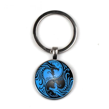 Karšta, Blue Dragon Fuyang Tai Keychain Gražus Mažas Dovana Keychain Išgaubto Stiklo Keychain