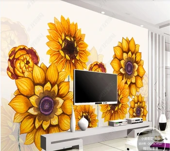 Papel de parede Paprasta ranka pieštas saulėgrąžų 3d tapetai, freskos,svetainė, tv wall miegamojo sienos dokumentų namų dekoro