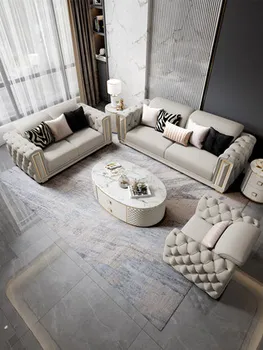 Aukštos Kokybės Postmodernaus Sofa-Amerikietiško stiliaus prabangūs Sofa modernus odinis mažų šeimos gyvenamasis kambarys kartu, baldai Nuotrauka 2