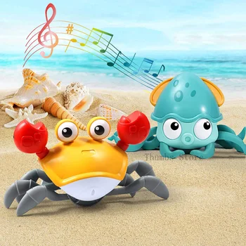 Nuskaitymo Krabų Žaislai su Muzika, LED lemputės Muzikos Vaikams, Vaikiška Elektros Pet Automatiškai Išvengti Kliūčių, Interaktyvūs Žaislai