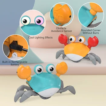 Nuskaitymo Krabų Žaislai su Muzika, LED lemputės Muzikos Vaikams, Vaikiška Elektros Pet Automatiškai Išvengti Kliūčių, Interaktyvūs Žaislai Nuotrauka 2