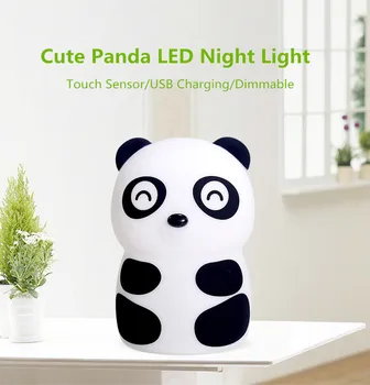 Panda LED Naktį lengvo Prisilietimo Jutiklis 2 Spalvų šviesos srautą galima reguliuoti USB Įkrovimo Animacinių filmų Silikono Naktiniai staleliai, Lempa, Vaikams, Vaikų, Kūdikių Dovanų