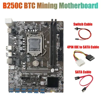 B250C Kasybos Plokštė su 4PIN IDE Į SATA Kabelis+Switch Kabelis+SATA Kabelis 12 PCIE Su USB3.0 GPU Lizdas LGA1151 už BTC