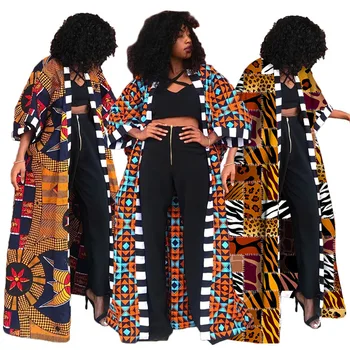 Moterys Afrikos Etninių Stiliaus Tranšėjos Paltai Kailis Ilgas Spausdinimo Dashiki Megztinis Drabužiai Nėrinių Sluoksniuotos Rankovėmis Iki Boho Streetwear Tranšėjos