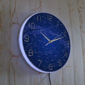 Žvaigždėtas Dangus Naktį Star Modernaus Dizaino LED Sieninis Laikrodis Su Apšvietimu Kambarį Dangaus Žemėlapį Žvaigždynas Namų Dekoro Laikrodis Nuotrauka 2