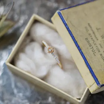 Nauja stiliaus sidabro inkrustacijos mini vienos eilės diamond rose gėlės žiedas prabanga dream palace stiliaus jubiliejų dovana ponios prekės papuošalai