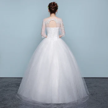 AnXin SH baltos spalvos gėlių nėriniais, o ant kaklo vestuvių suknelė princesė derliaus turkija pusė rankovės iliuzija balta šalies vestuvinė suknelė Nuotrauka 2