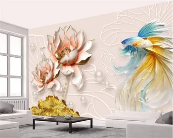 Beibehang Pritaikyti aukštos kokybės 3D tapetai Paramos Europos stiliaus lotus flower papuošalai fono sienos tapetai, sienų ir 3 d