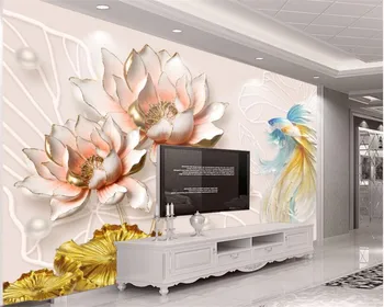Beibehang Pritaikyti aukštos kokybės 3D tapetai Paramos Europos stiliaus lotus flower papuošalai fono sienos tapetai, sienų ir 3 d Nuotrauka 2