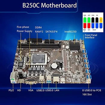 B250C 12 Kortelę GPU Kasybos Plokštė+Switch Kabelis+SATA Laidas+Maitinimo Laidas+RJ45 Tinklo Kabelis 12XUSB3.0 LGA1151 DDR4 MSATA Nuotrauka 2