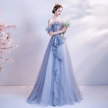 Elegantiška Mėlynos Vakare Gown Raukiniai Kibirkščiuojantis Moterų Oficialus Šalies Dėvėti 2022 Naujos Puošnios Įžymybė Prom Dresses